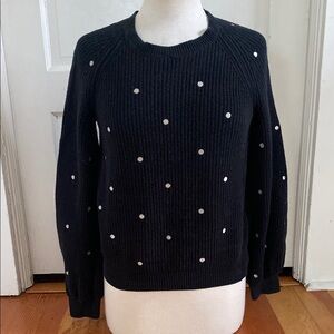 Lucky Brand Black Gold Embroidered Polka Dot Sweater‎ Small